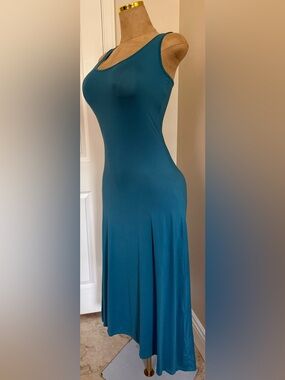 Sleek Teal Tank Maxi Dress - Women's Stretch Scoop Neck